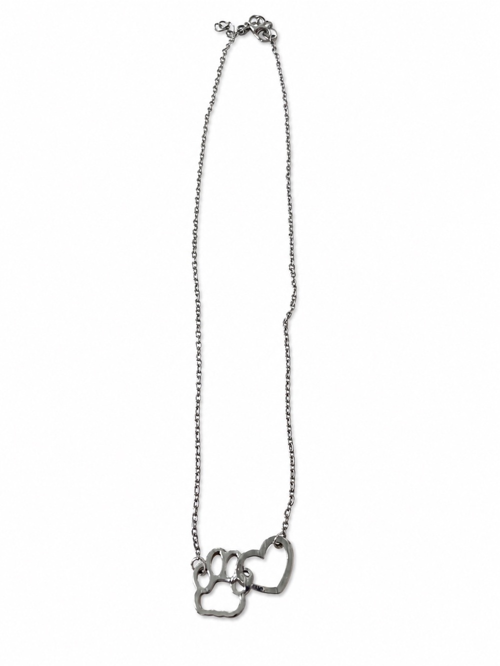 Silver Paw Print & Heart Pendant Necklace | Animal Lover Pet Lover Jewelry